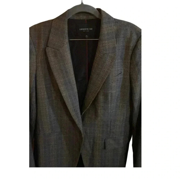 Lafayette 148 Heather One Button Eloquent Plaid Blazer Jacket Size 10 - Picture 6 of 7